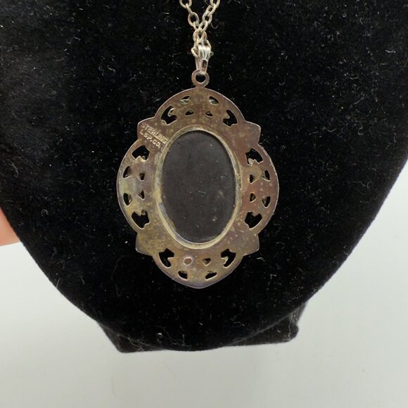 Vtg LS Peterson Mourning Pendant Sterling 14k Yellow Rose Gold Black Necklace - Picture 3 of 13